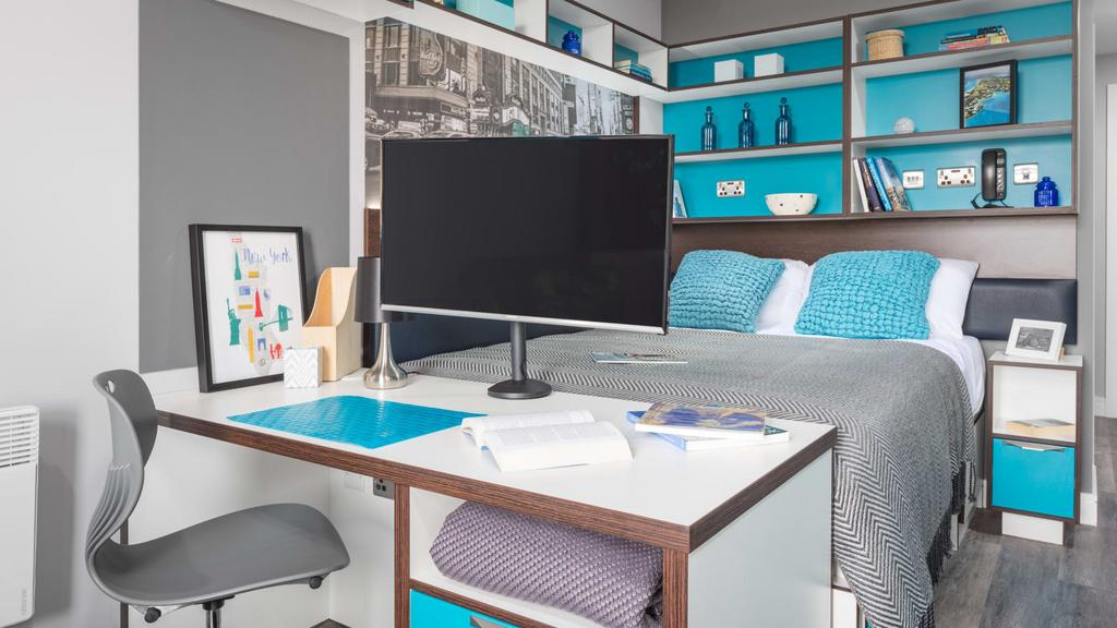 Bedroom with large flat screen TV