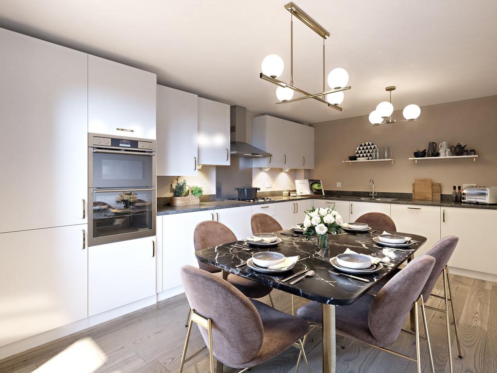 CGI open plan kitchen/dining are Formby style home