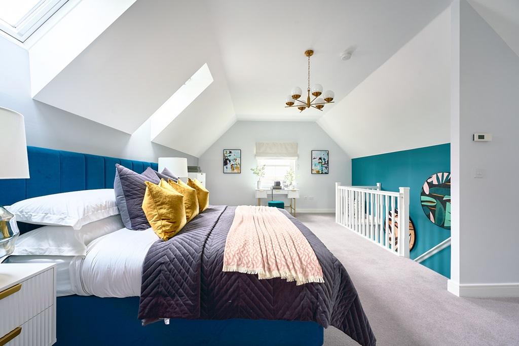 Main bedroom with high ceilings and plenty of...