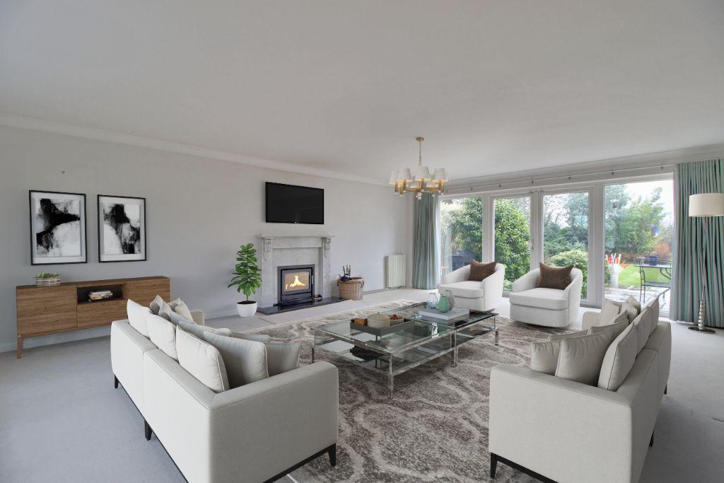 Living room with French doors to the patio