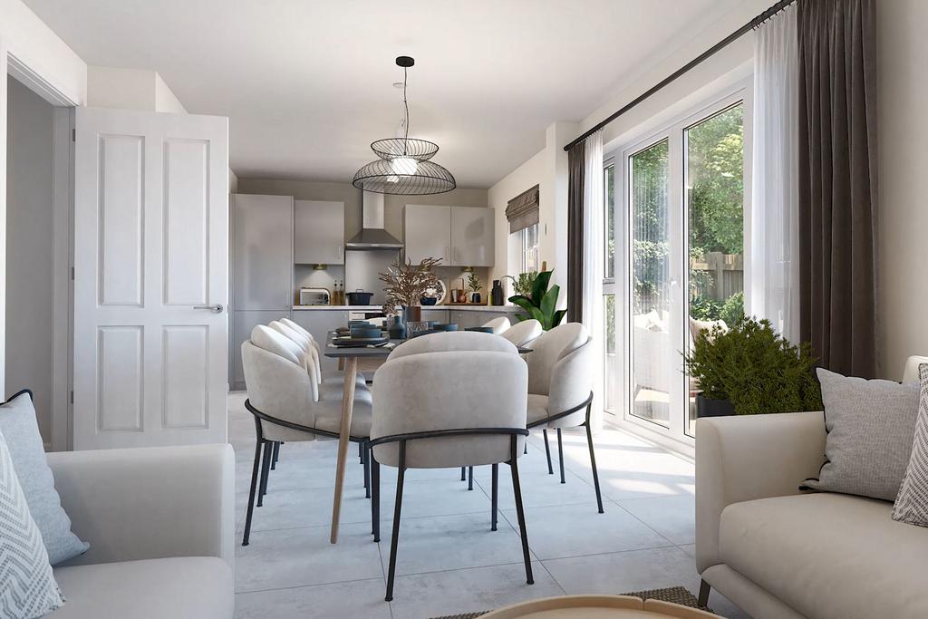 Kitchen and dining room in four bedroom home