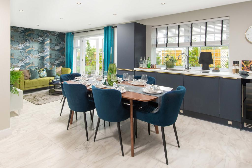 Open plan kitchen diner with french doors