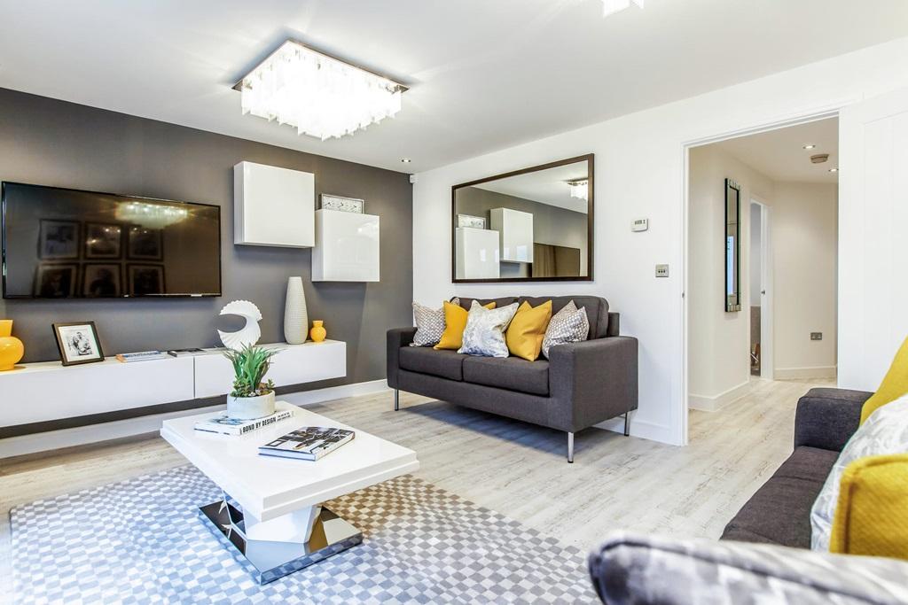 Light and spacious living room with French...
