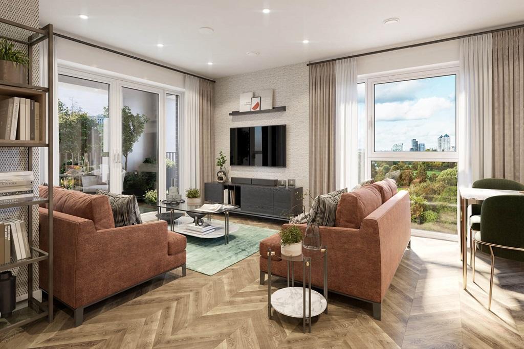 Sociable open plan living area CGI. Park &...