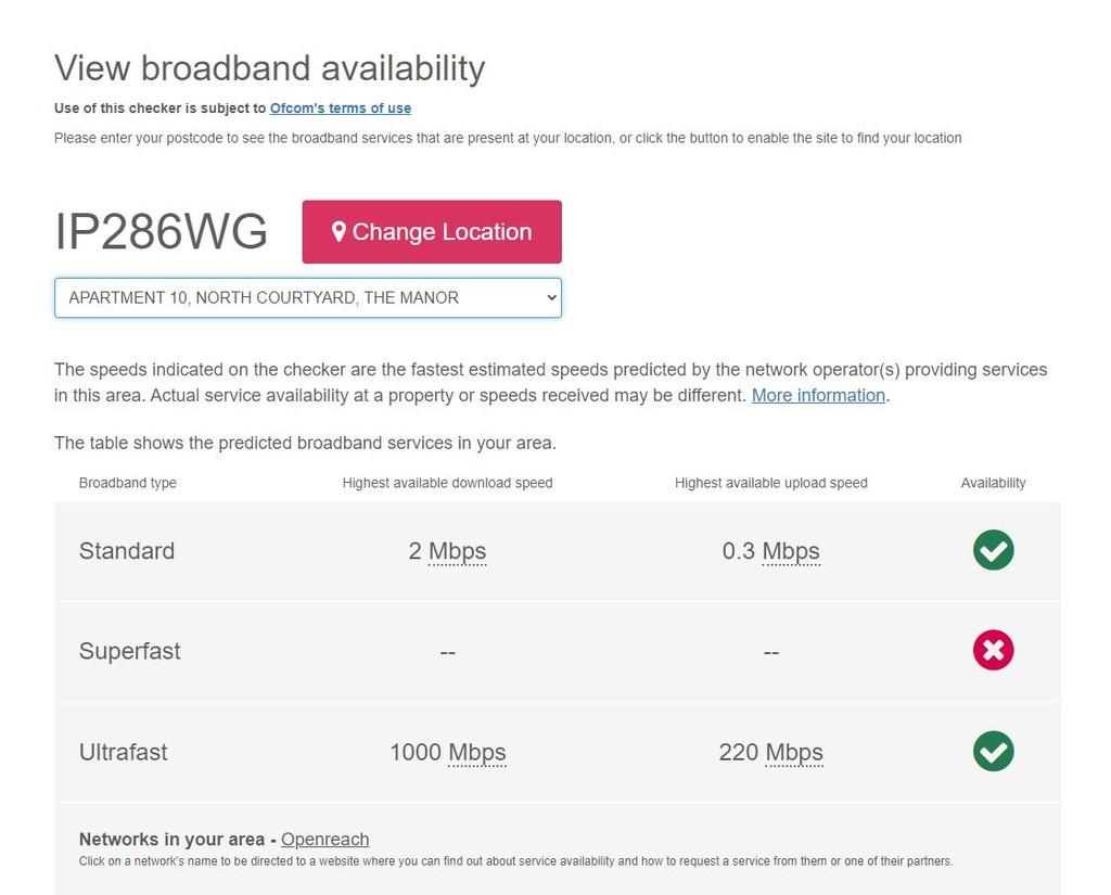 Broadband speed