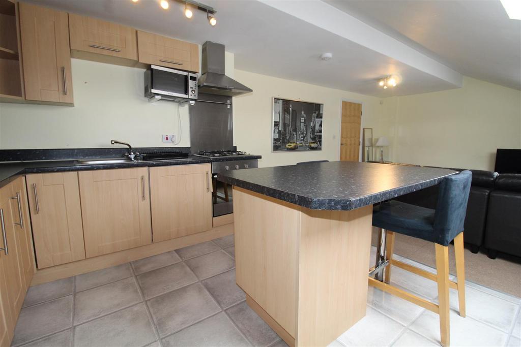 Open plan living room/kitchen