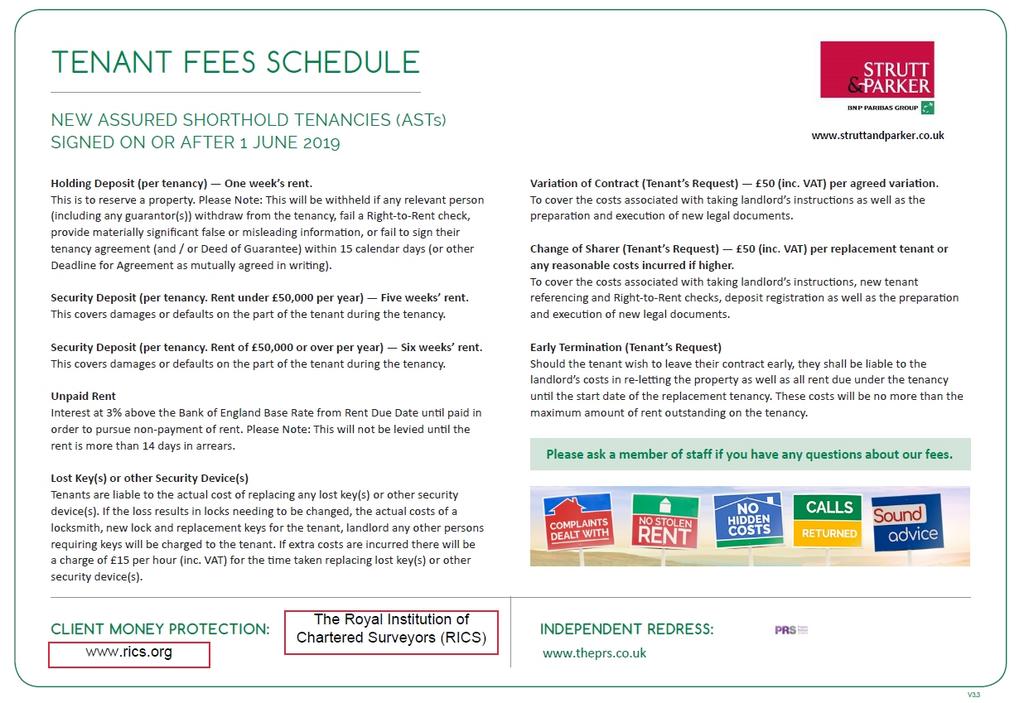 Tenant Fees Schedule