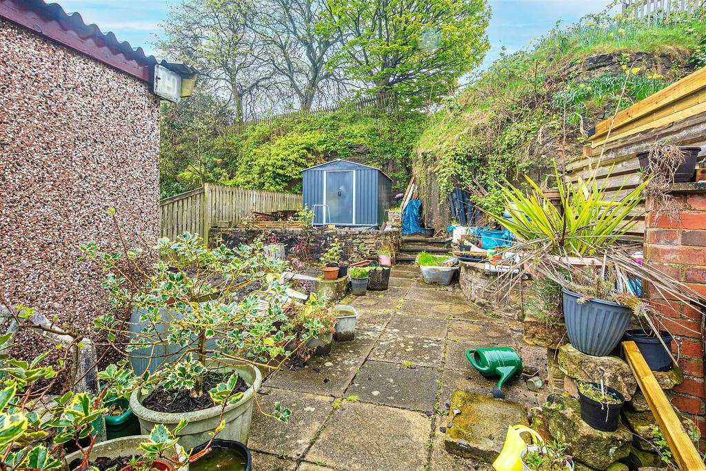 Garden behind garage