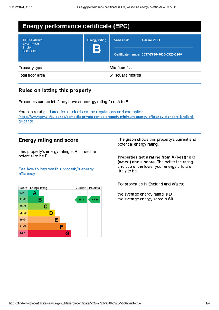 Energy performance certificate (EPC) – 18 The Atri