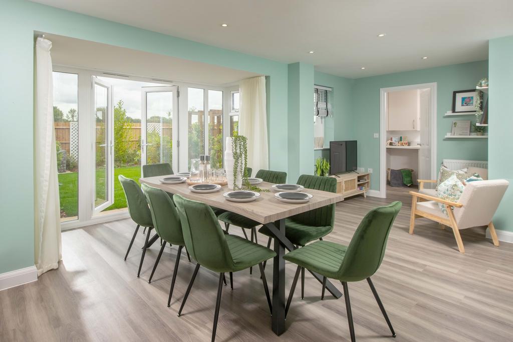 Open plan kitchen diner with French doors