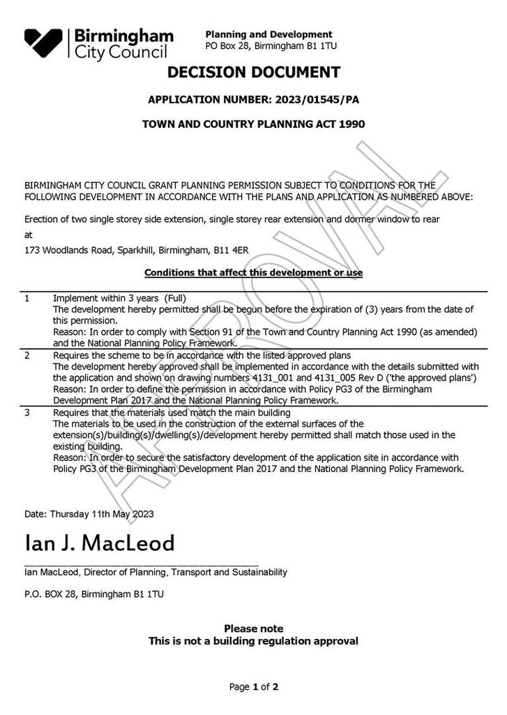 Planning Permission Decision notice 1