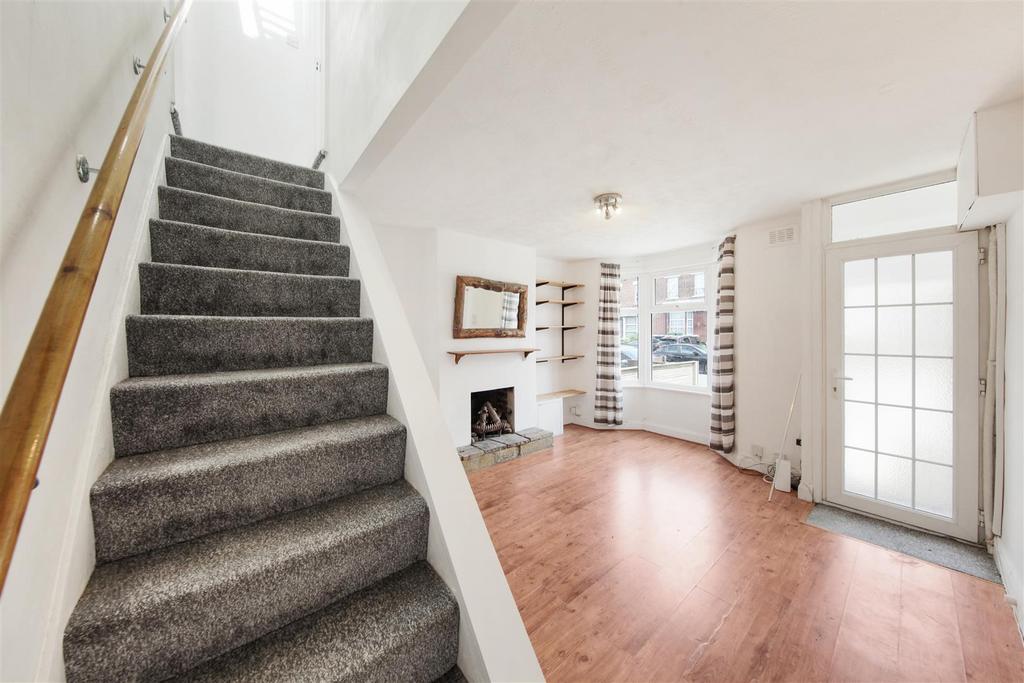 Open fireplace in reception room