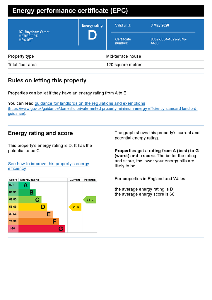 Energy performance certificate (EPC) –97 Baysham S