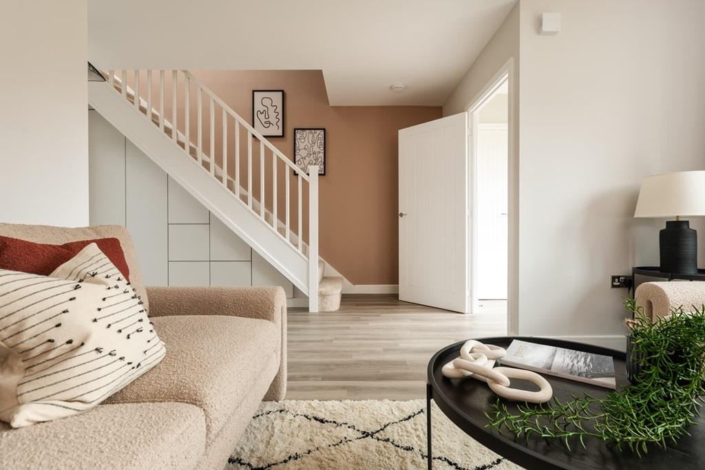 A bright hallway with under stair storage