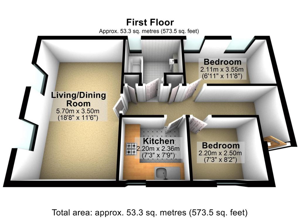 Flat 1 runneymede house floor plan 3 d