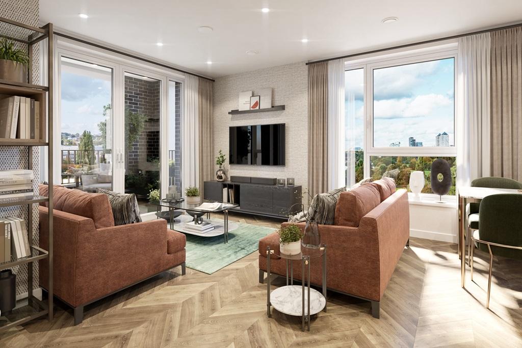 Sociable open plan living area CGI. Park &amp;...