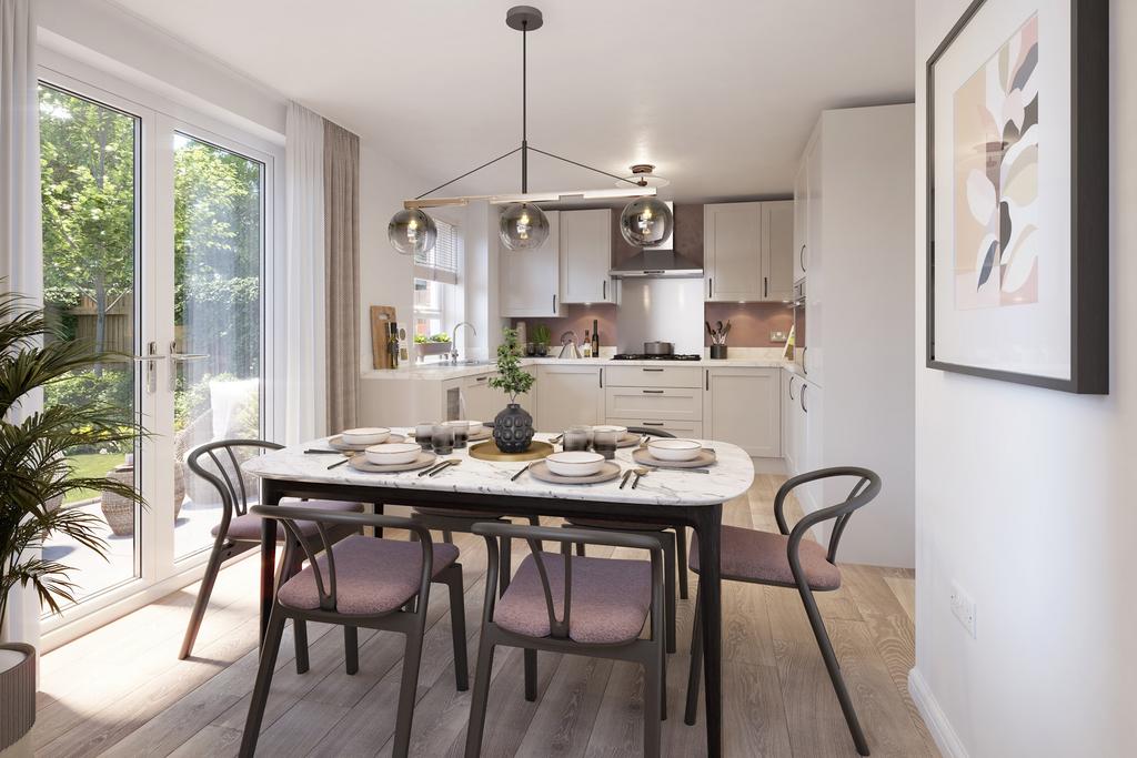 Kitchen and dining room in the 4 bedroom Kelling