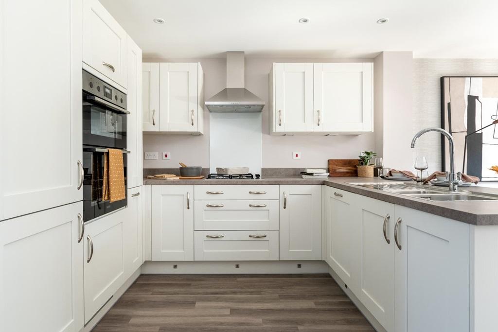 A modern kitchen with ample storage space