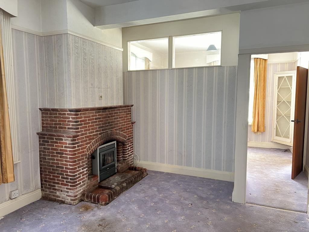 Living room with brick fire place