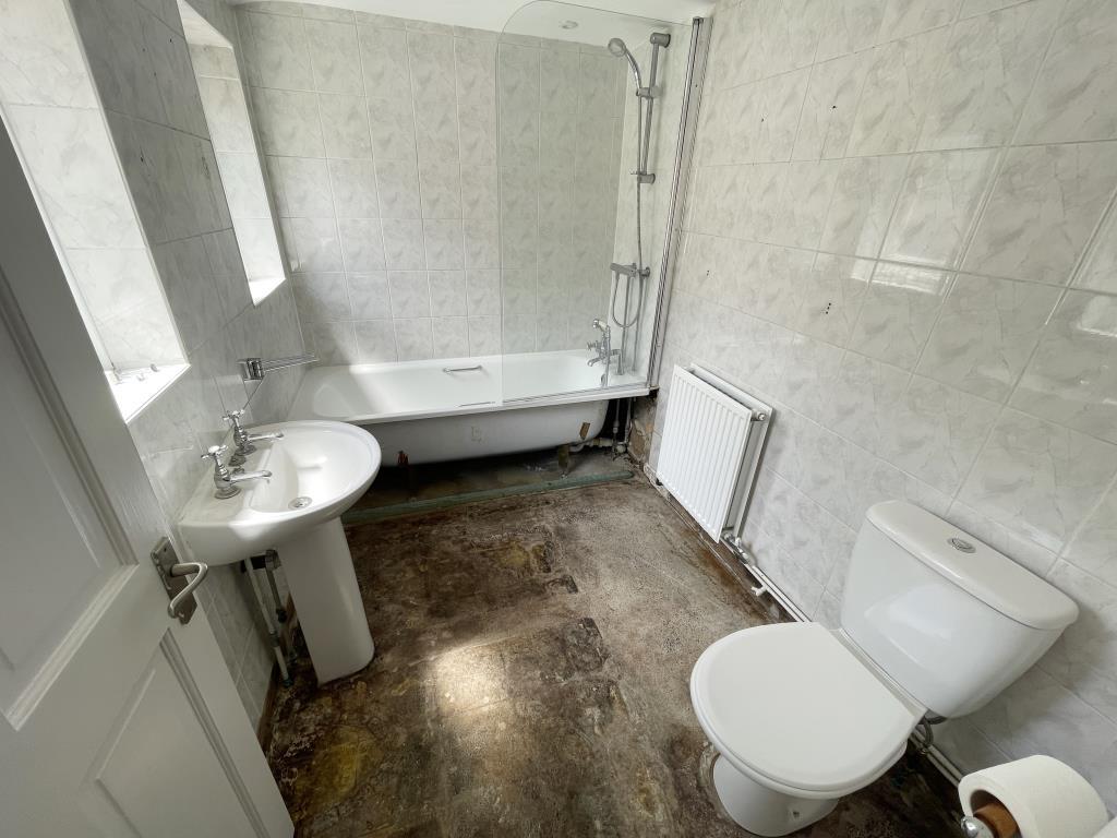 Inside image of bathroom from kitchen