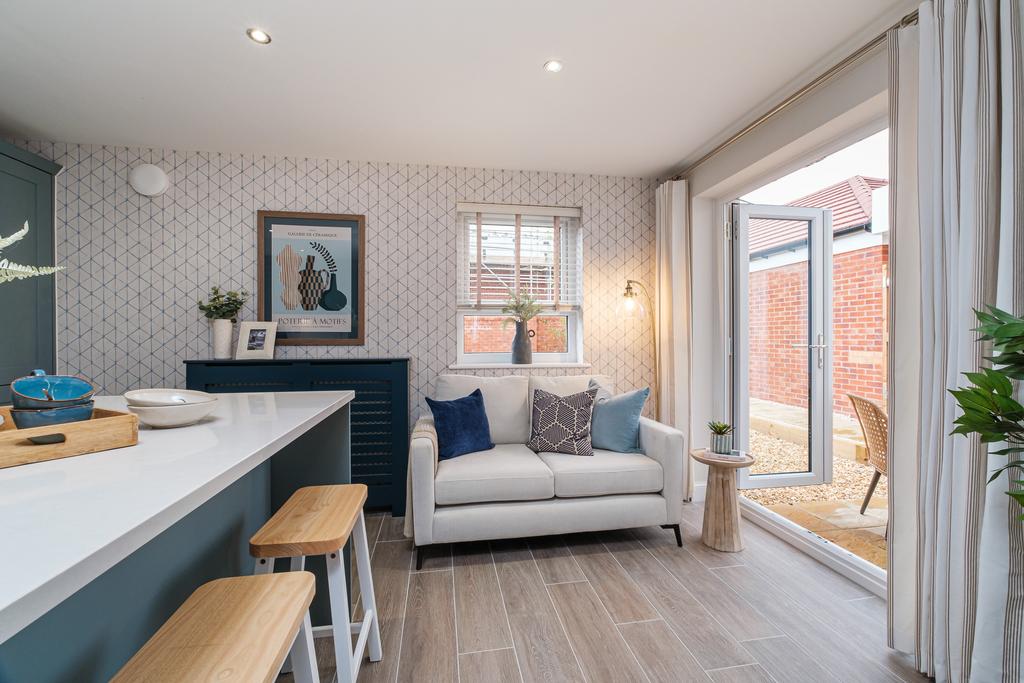 Interior view of the kitchen &amp; family space in...