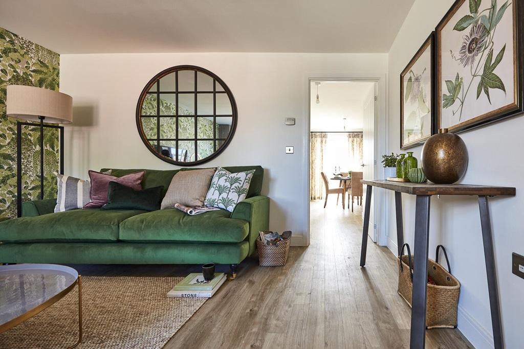 The living room overlooks the front of the home