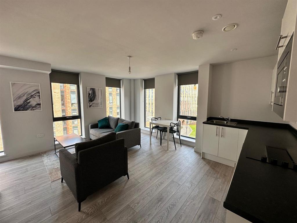 Open plan lounge kitchen.