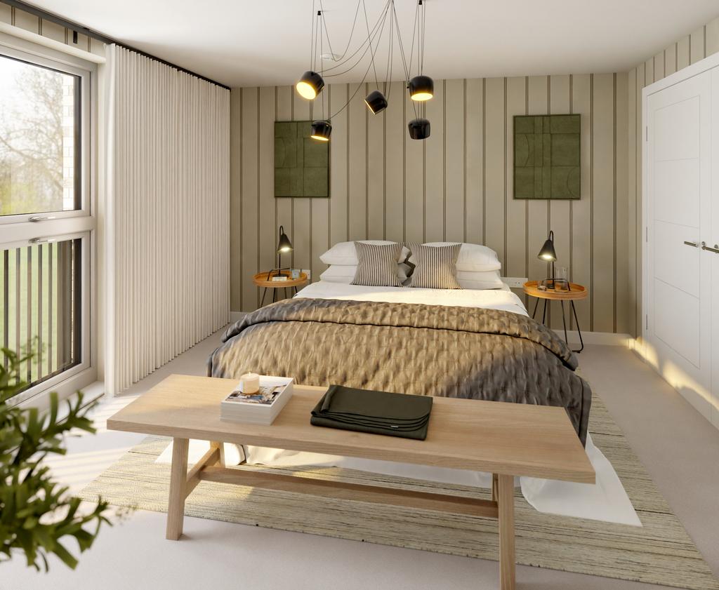 CGI of Apartment A bedroom