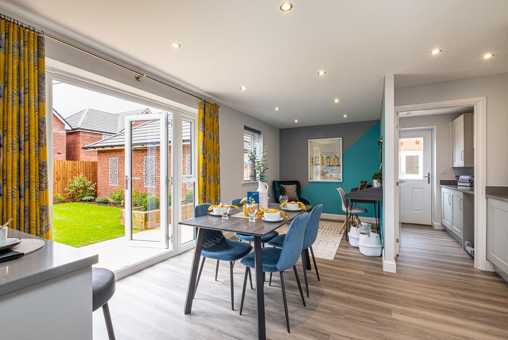 Interior view of the open plan kitchen dining...