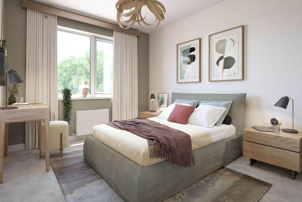 A spacious main bedroom flooded with light