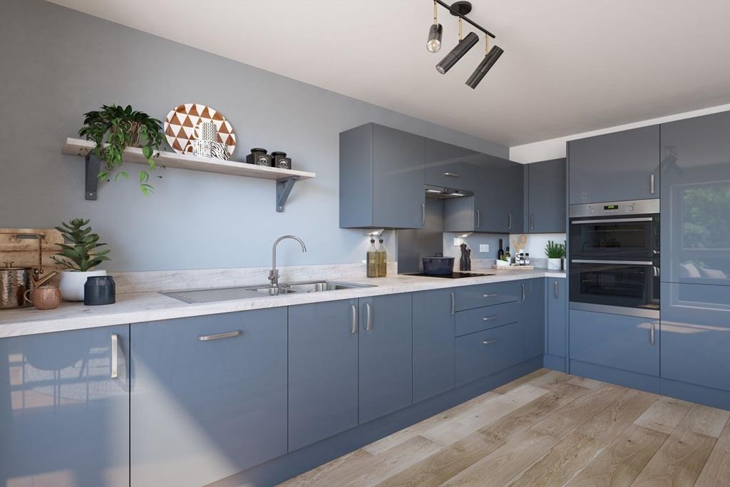 A modern kitchen with ample storage space