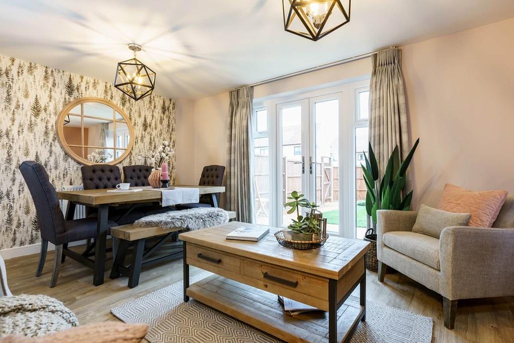 An open-plan family/dining room