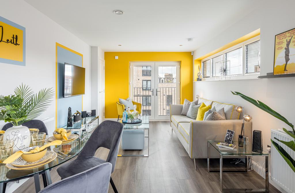 Living area in one bedroom apartment