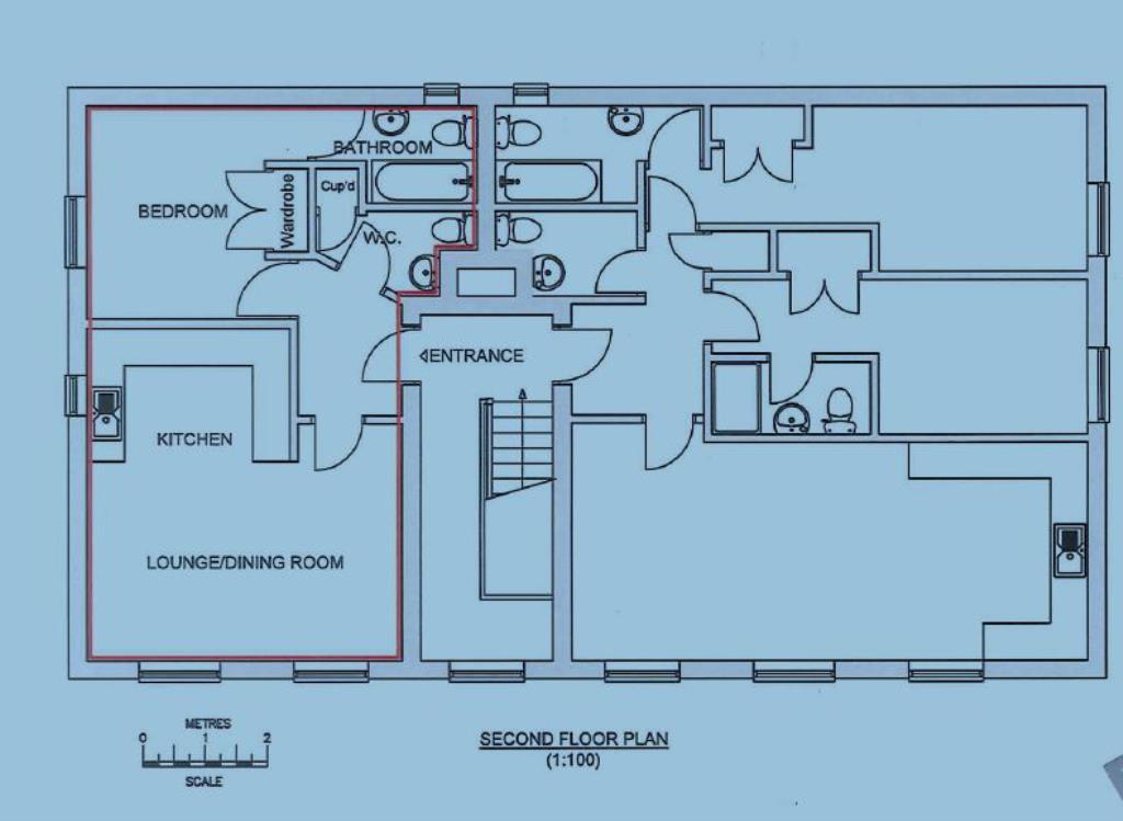 Second floor plan with 1 bed edged in red