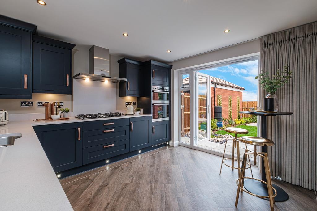 Avondale navy kitchen with French doors