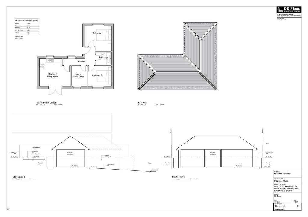 Baileyslane Proposed Floor Roof and Section Plans 1