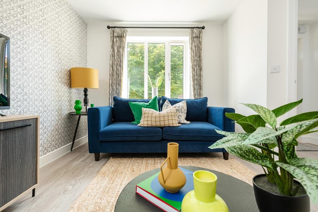 The living room is flooded with natural light