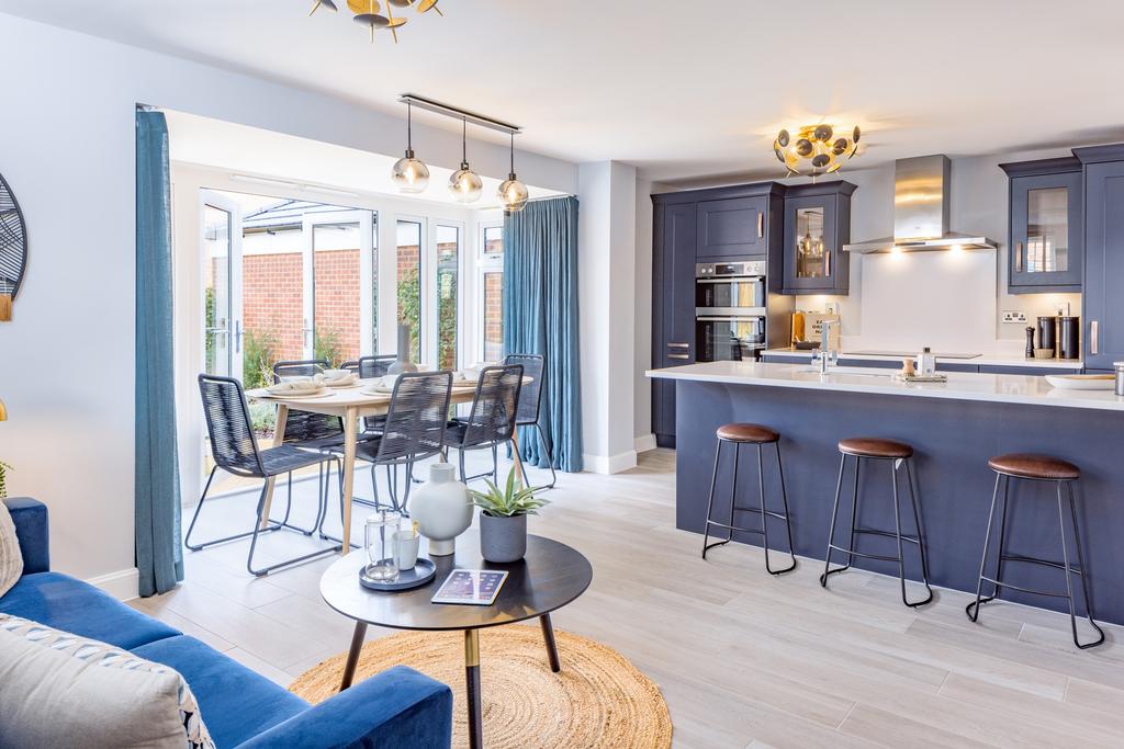 Navy blue kitchen and dining room