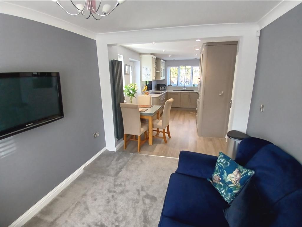 Family room through to dining kitchen