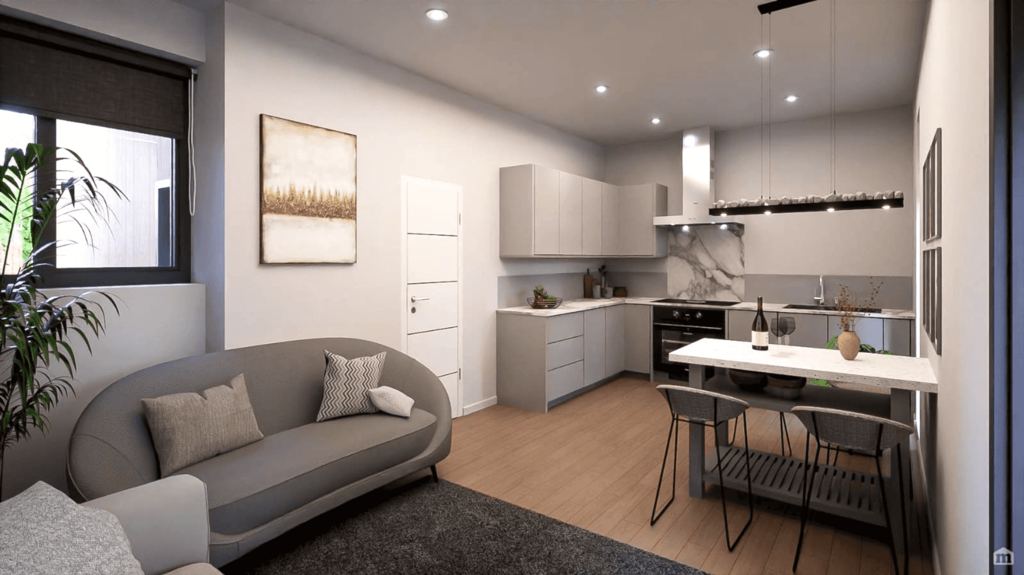 Open plan reception/kitchen one