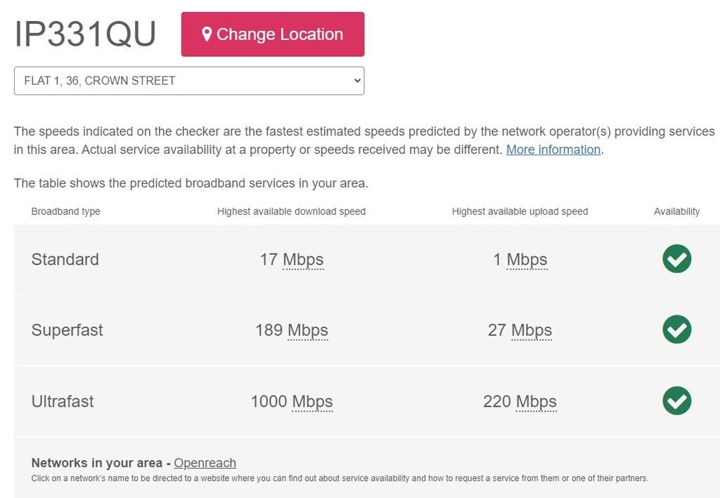 Broadband speed