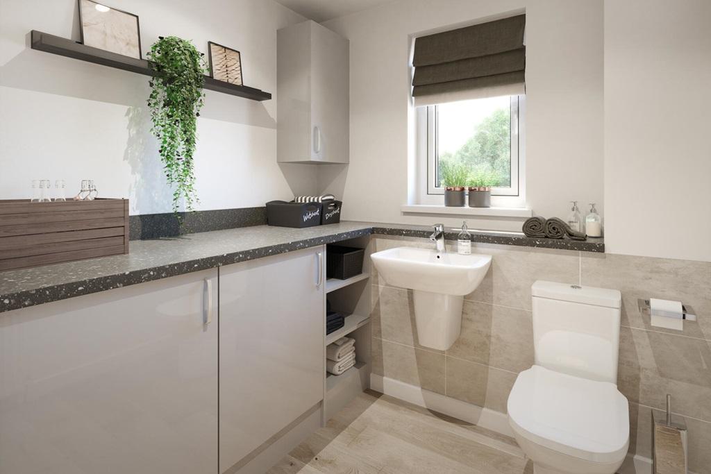 A utility room adds convenience