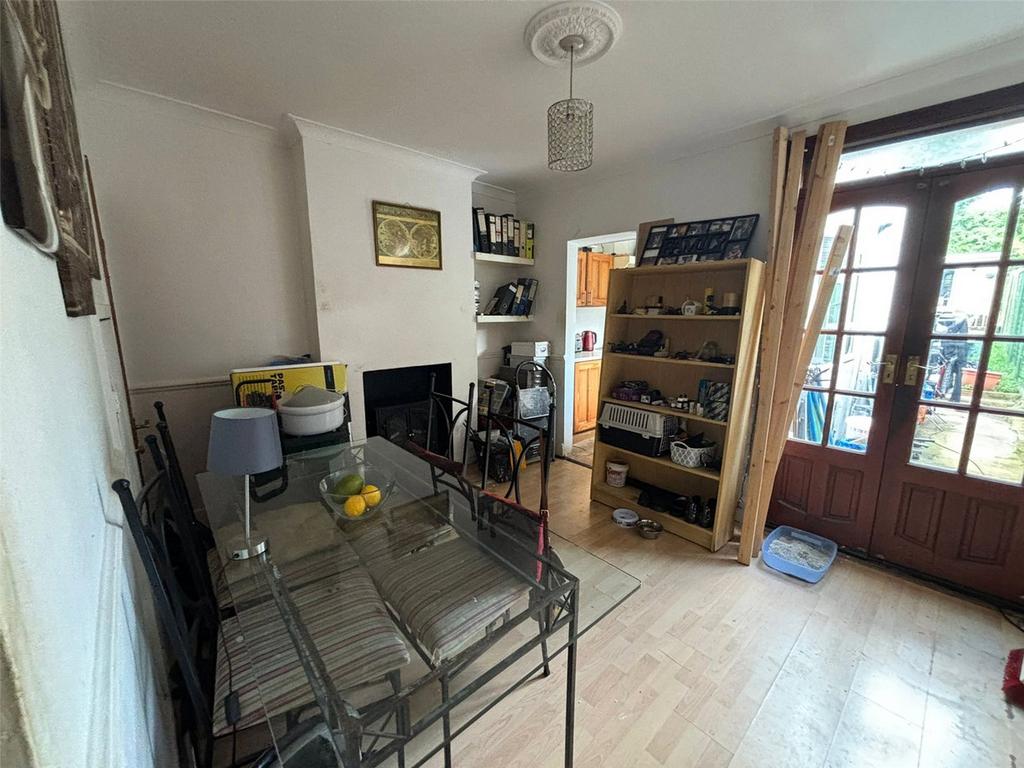 Open-plan living area, fireplace