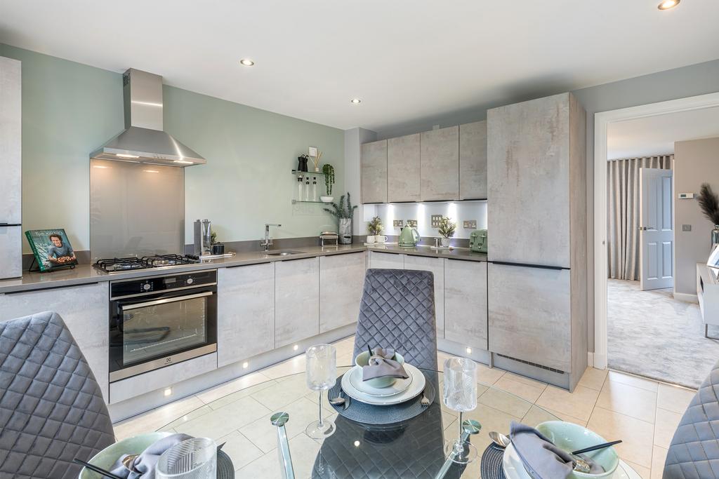 Kitchen and dining room in three bedroom home