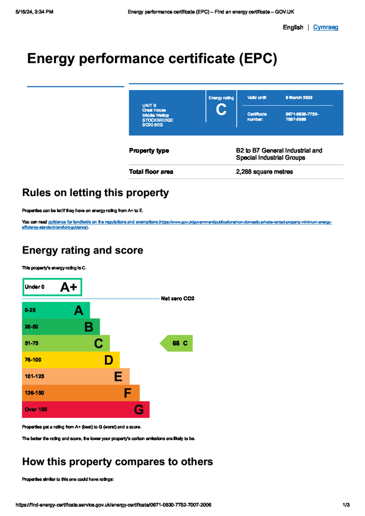 EPC Certificate Arranged
