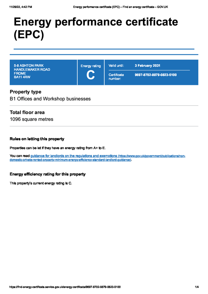 EPC Certificate Arranged
