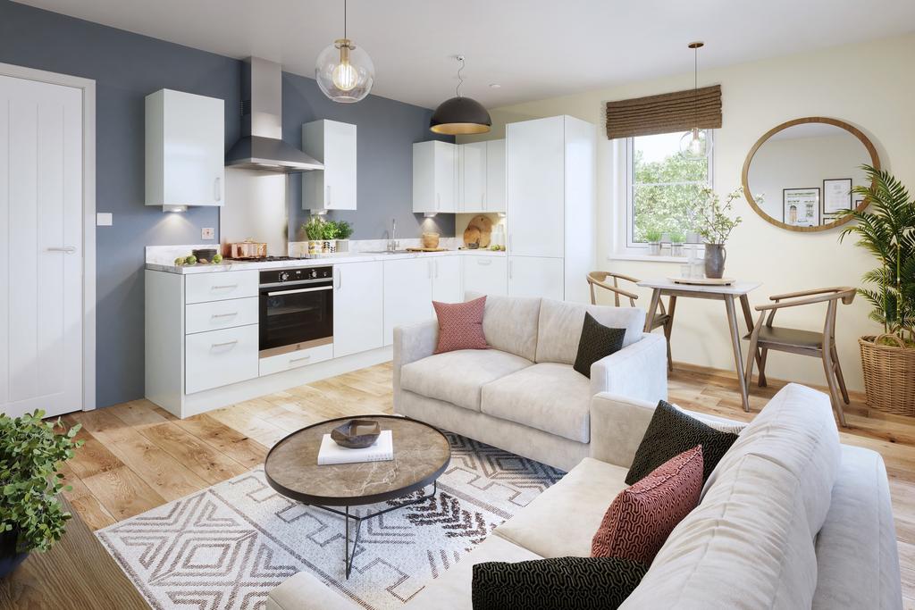 Kitchen living and dining room in an apartment