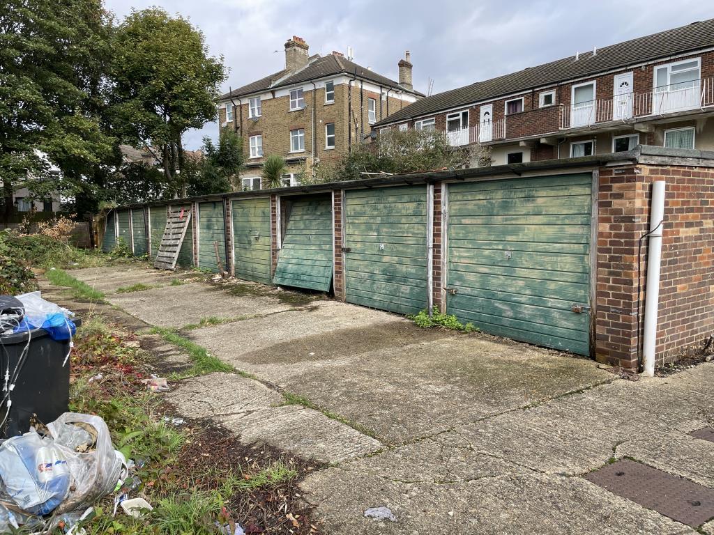 Exterior view of garages at back of building