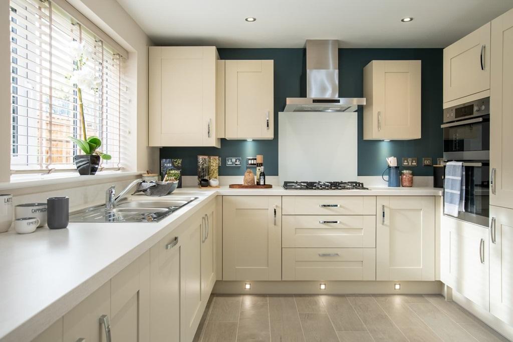 A modern kitchen with ample storage space