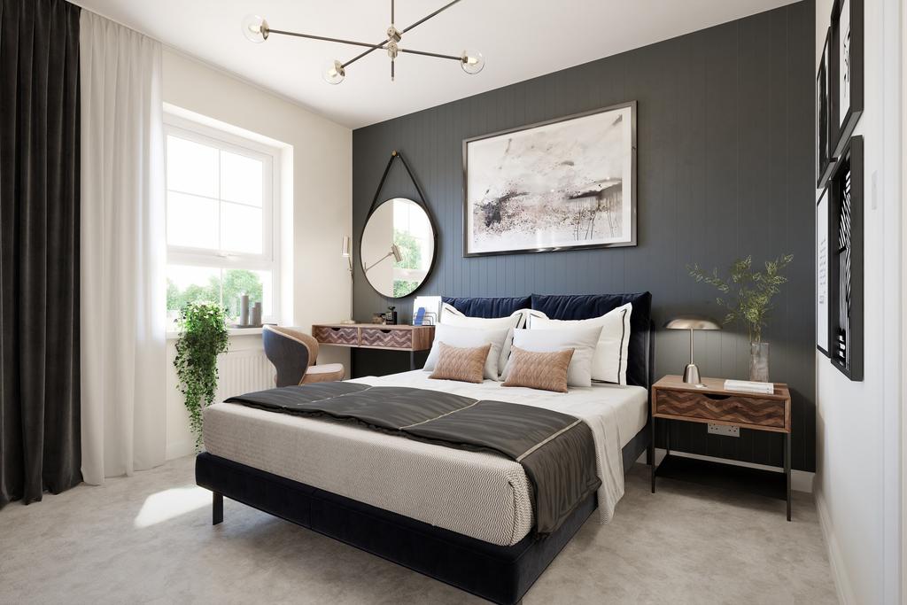 Bedroom with dark accent wall